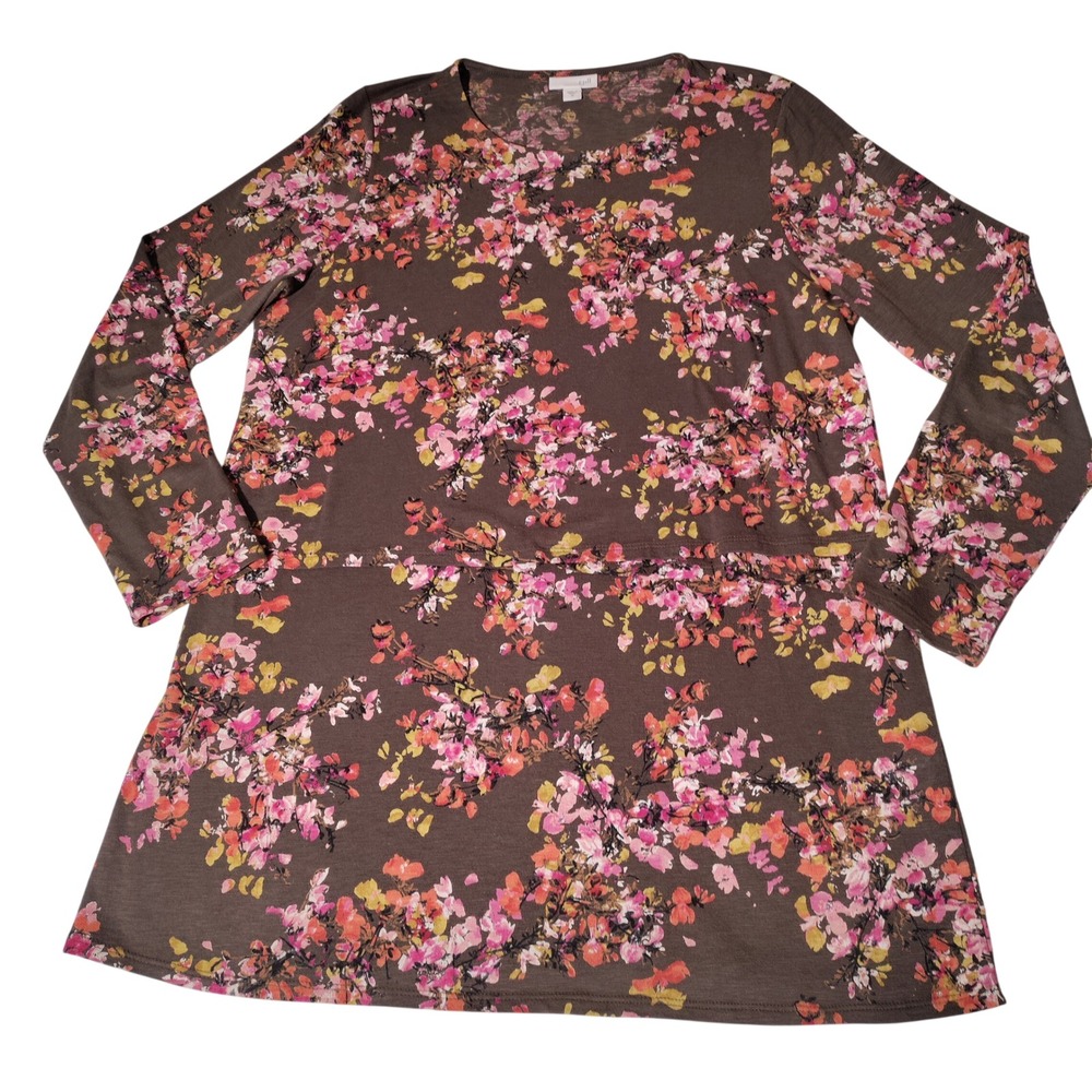 J. Jill Womens Brown Floral Layered Hem Long Sleeve Tunic Top Size M